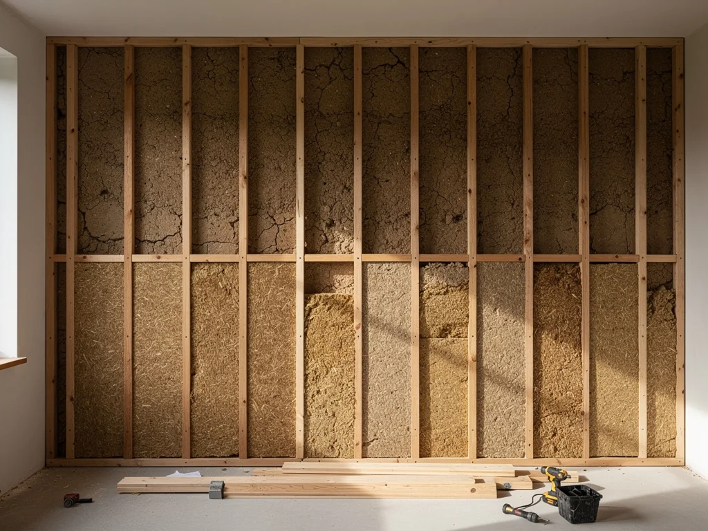 Mur en pisé doublé sur ossature avec un isolant biosourcé perméable